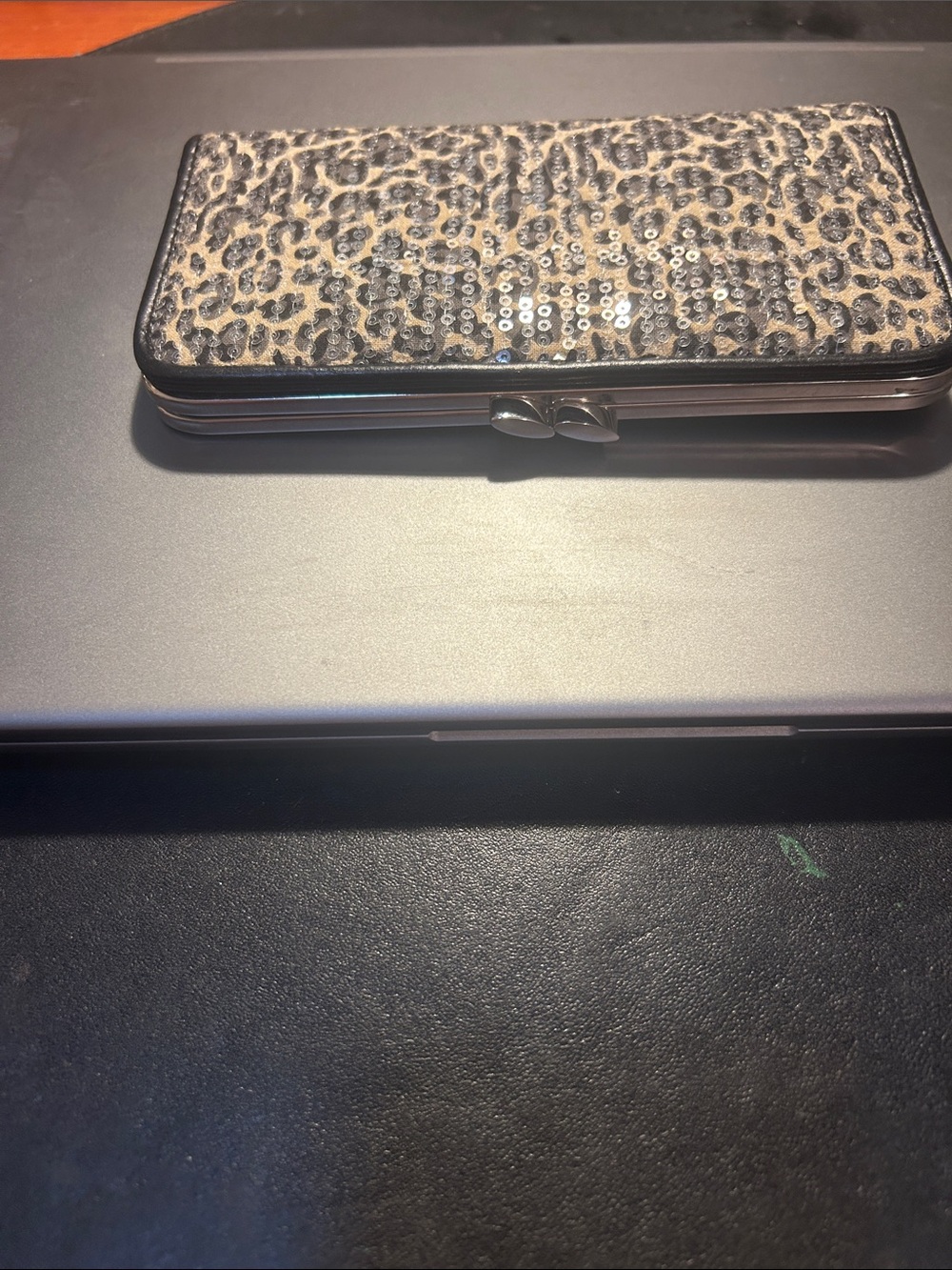 Leopard Sequin Continental Wallet - Black & Tan